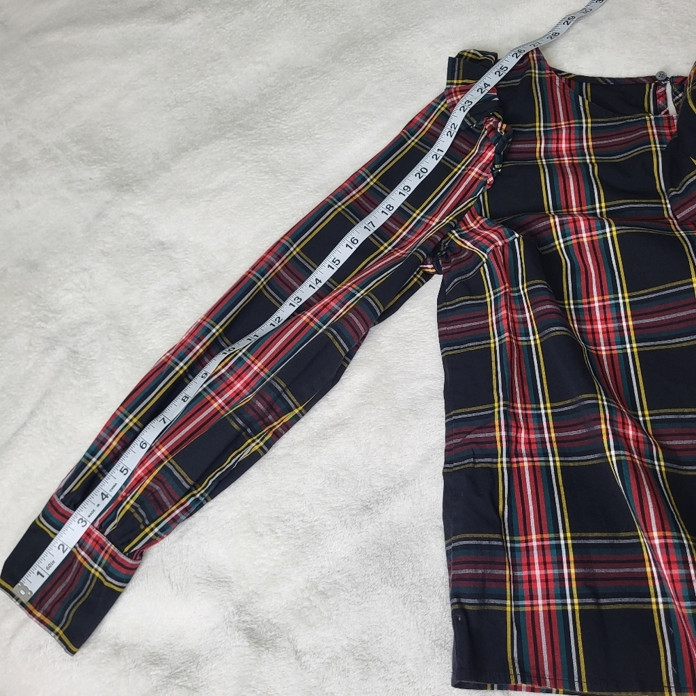 J.CREW Plaid Ruffle Shoulder Women's Top. Black & Red. Size Small - Picture 10 of 10